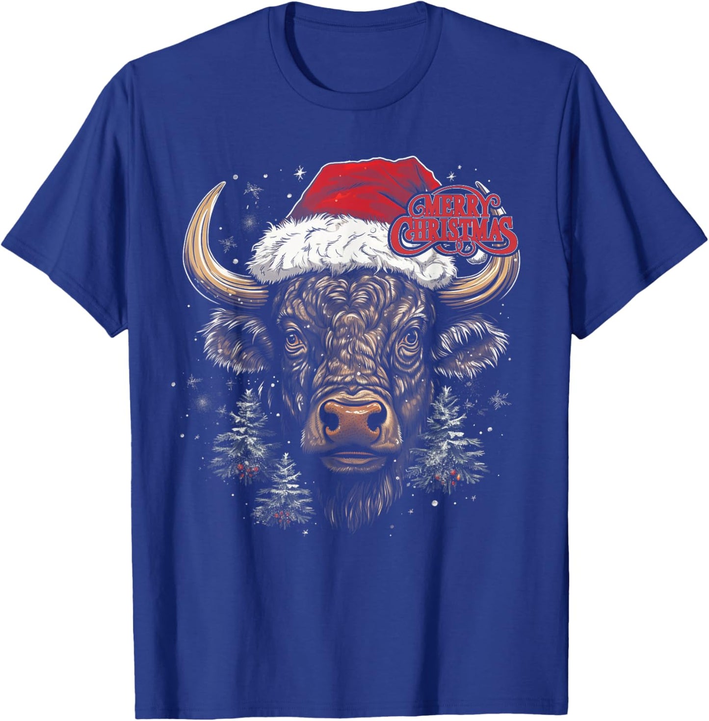 Buffalo Bison - Christmas Funny Santa Holiday Men Women T-Shirt - T-Shirt | Royal