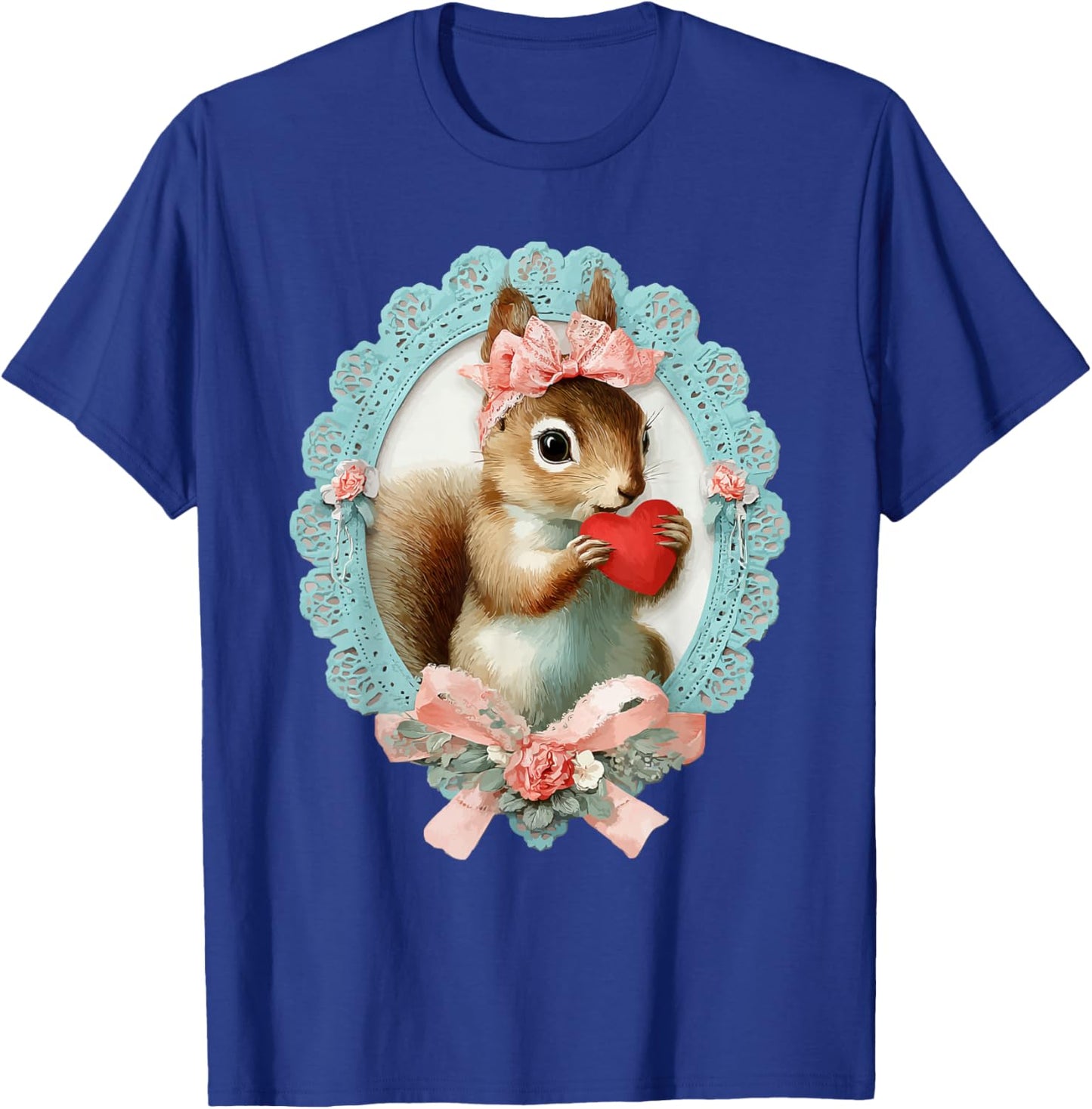 Cute Squirrel Valentine with Heart Vintage Animal Coquette T-Shirt - T-Shirt | Royal