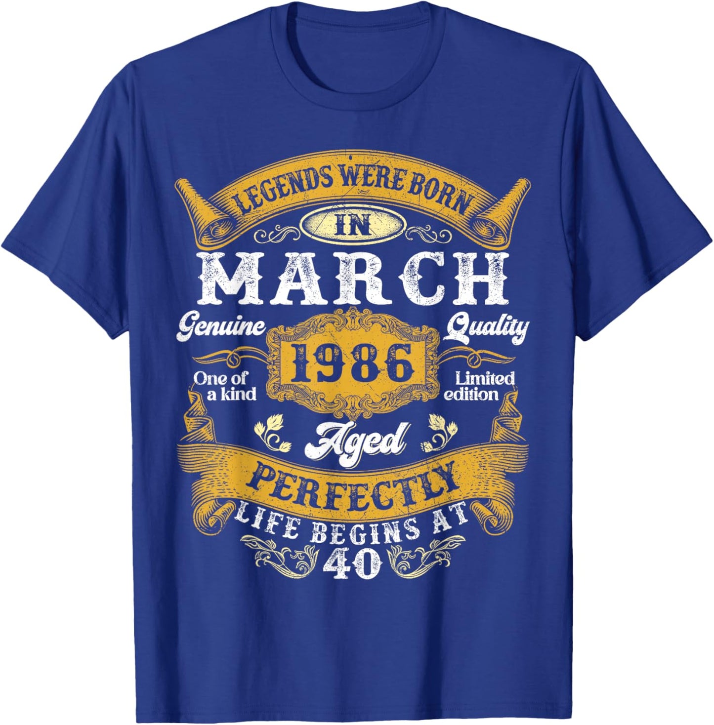 Legends were Born in March 1986 Vintage 40 Years Old Men Him T-Shirt - T-Shirt | Royal