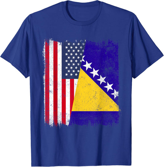 USA Bosnia and Herzegovina Half Flag America Bosnia Jersey T-Shirt - T-Shirt | Royal