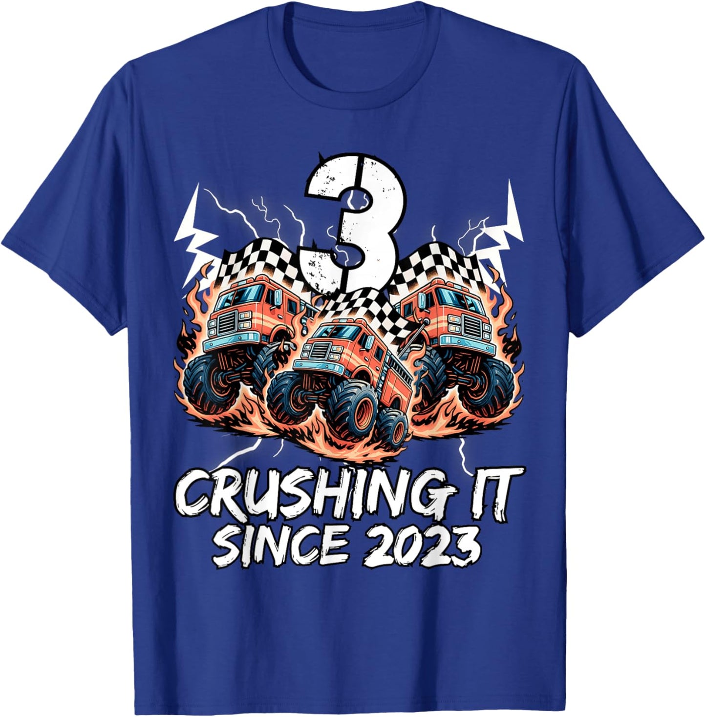 Birthday Firefighter Truck 3 Year Old Boys 3rd Born 2023 T-Shirt - T-Shirt | Royal