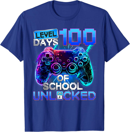 Level 100 Days of School Unlocked Funny Video Games Boy Kids T-Shirt - T-Shirt | Royal