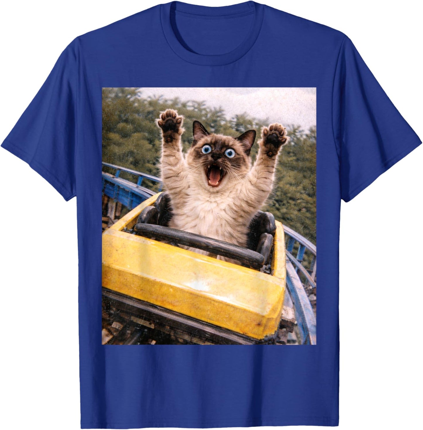 Funny Cat Roller Coaster Silly Meme Graphic Siamese Cat T-Shirt - T-Shirt | Royal