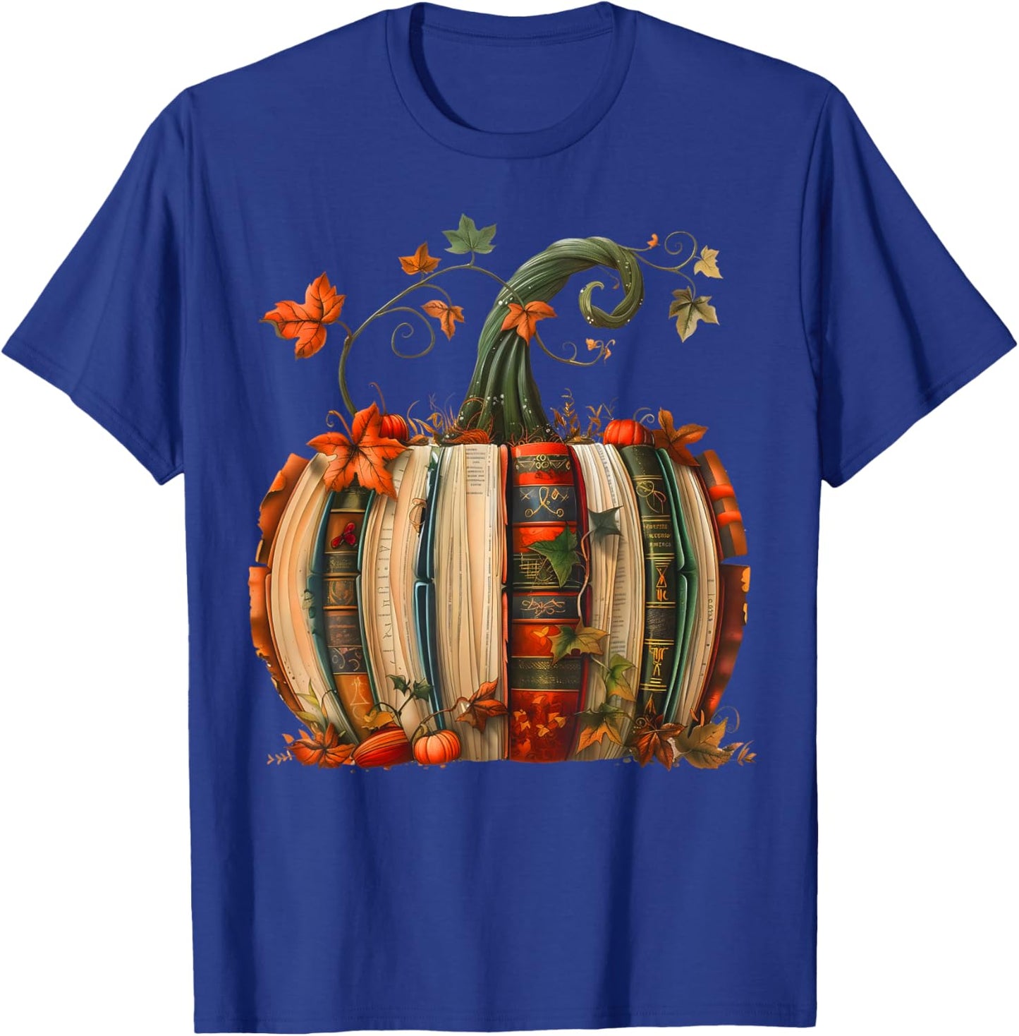 Vintage Book Pumpkin Autumn Fall Librarians Bookworm Teacher T-Shirt - T-Shirt | Royal