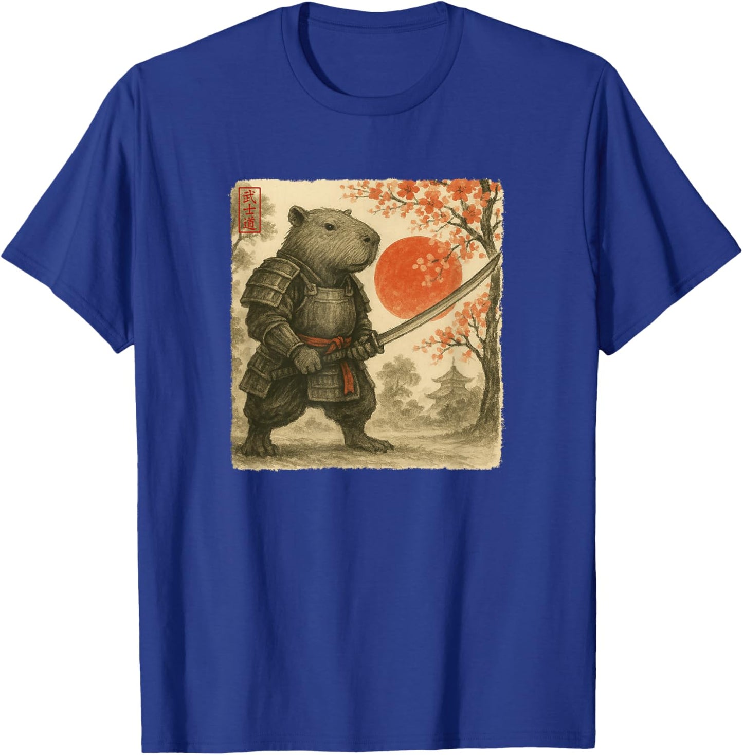 Capybara Samurai Japanese Warrior Costume Sumi-e Art Funny T-Shirt - T-Shirt | Royal