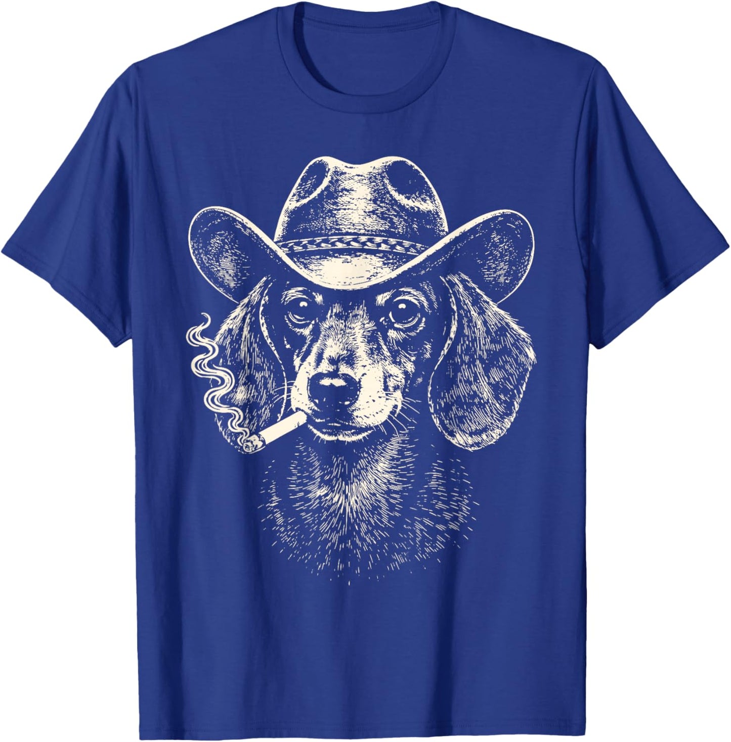 Vintage Western Cowboy Dachshund Smoking Cigarette Dog Meme T-Shirt - T-Shirt | Royal