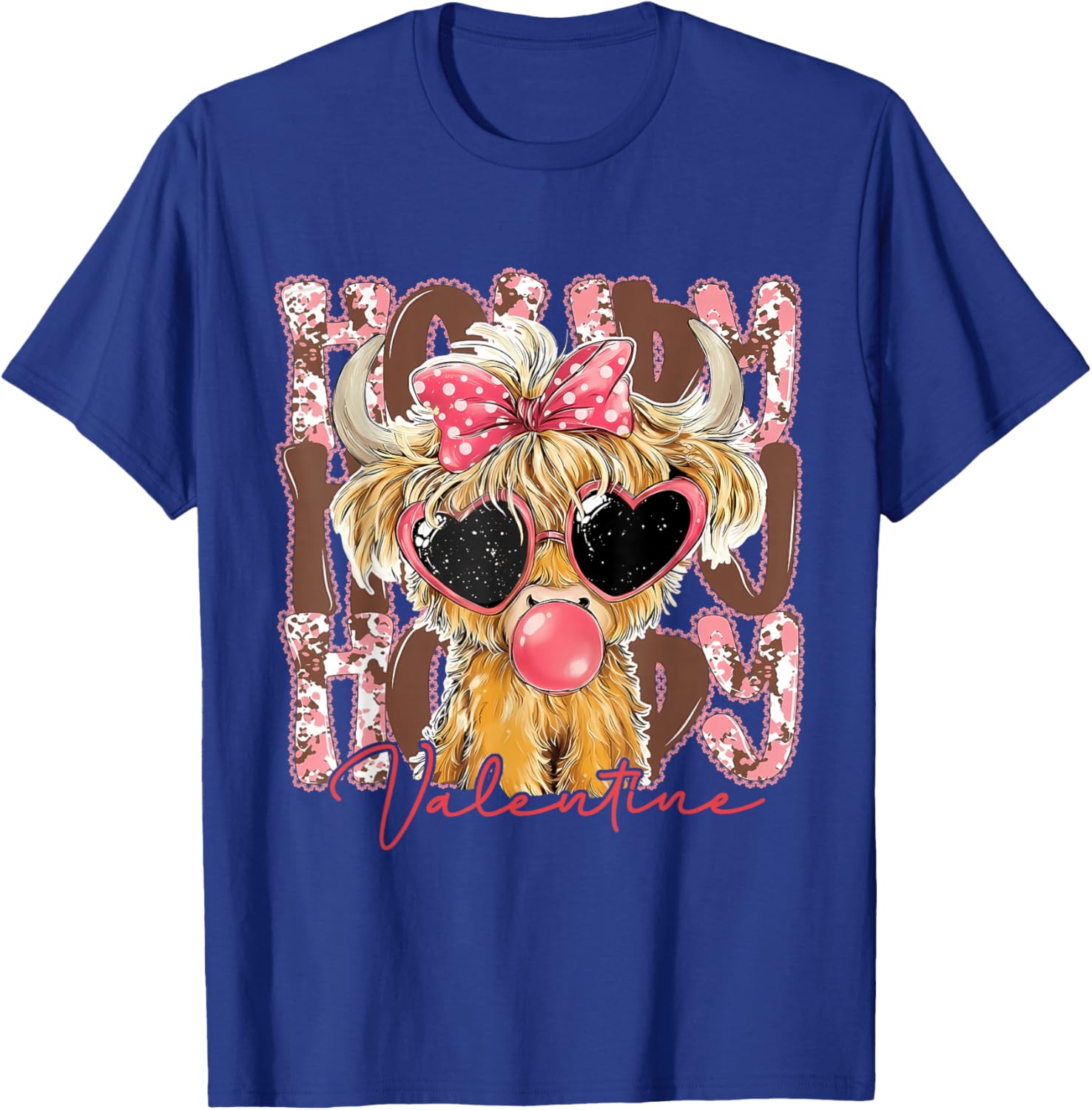 Funny Retro Highland Cow Howdy Valentine Coquette Heart Love T-Shirt - T-Shirt | Royal