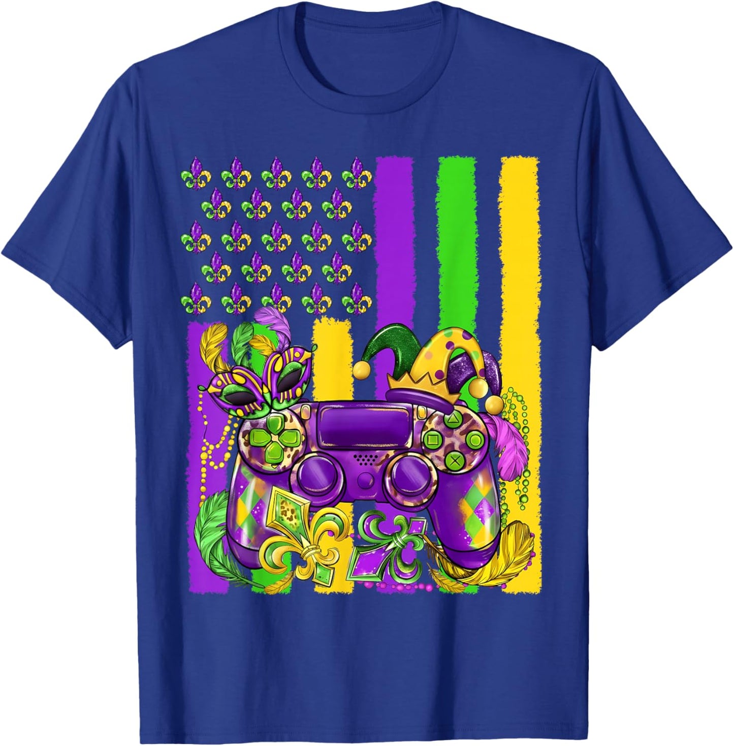Mardi Gras Video Game Flag Fleur De Lis Jester Boy Girl Kid T-Shirt - T-Shirt | Royal