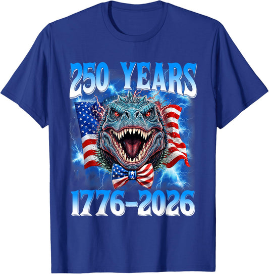 250 Years American 1776 2026 250th USA Dinosaur 4th of July T-Shirt - T-Shirt | Royal