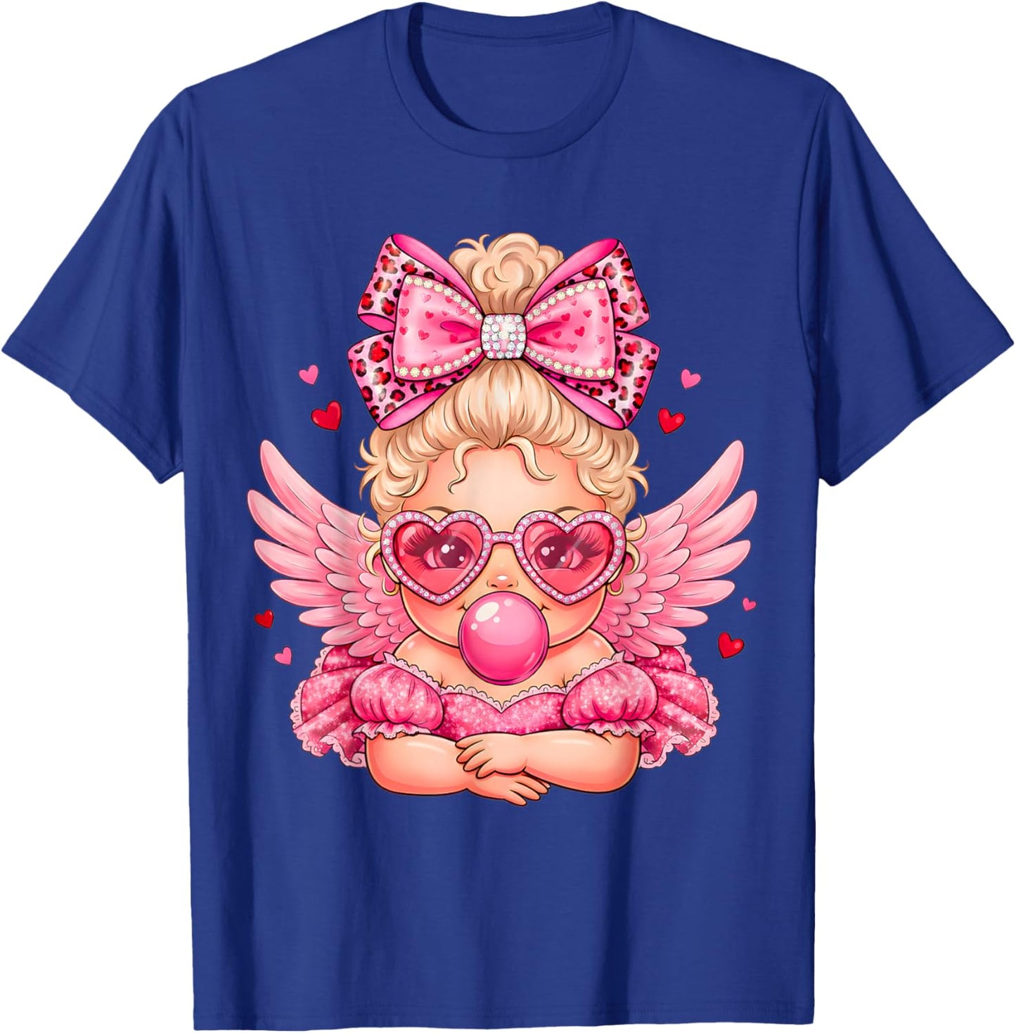 Leopard Bow Cupid Valentine Day Cute Cupid Blowing Bubble T-Shirt - T-Shirt | Royal
