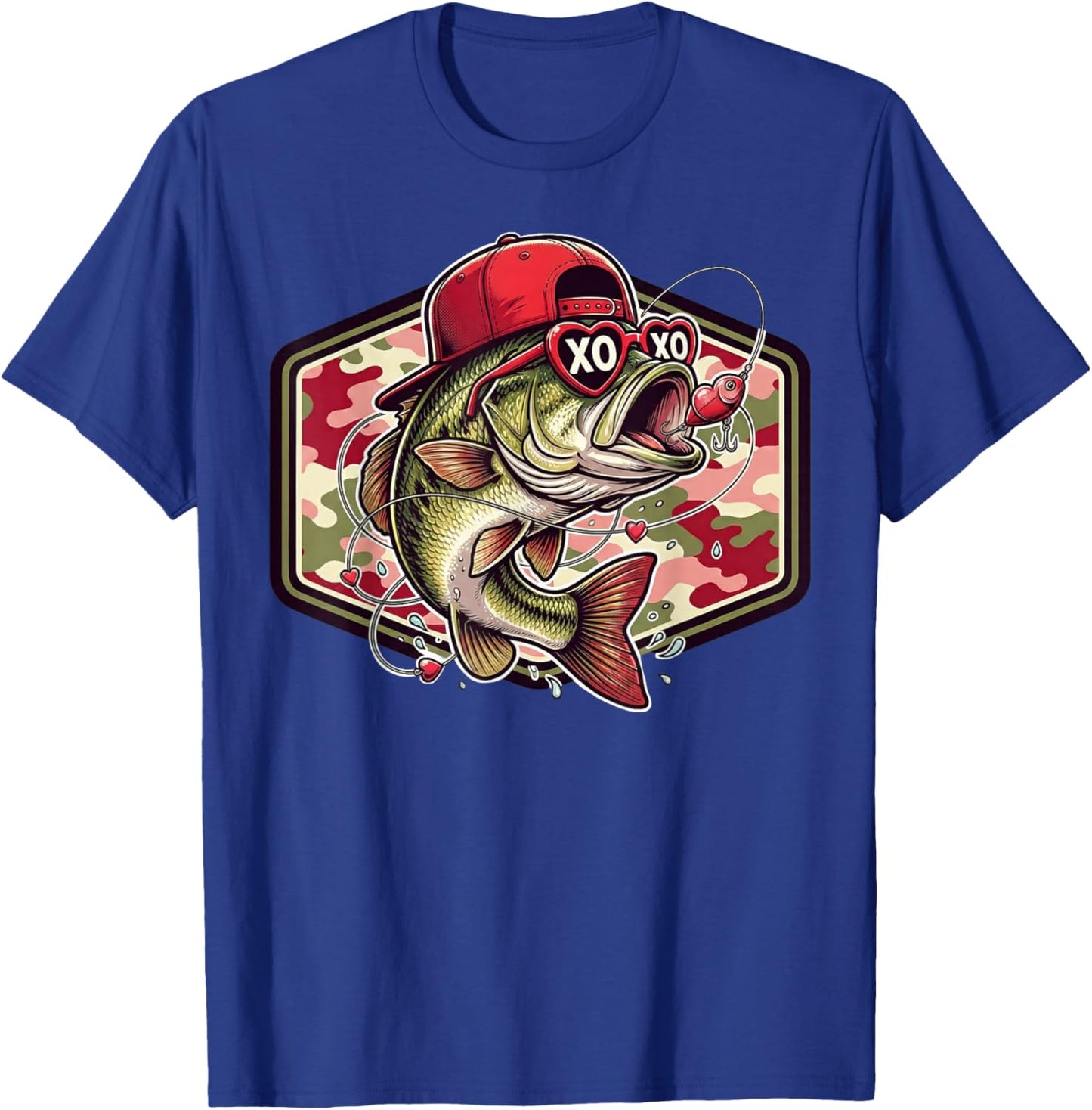 Valentine Bass Fishing Camo Fisherman Valentines Day T-Shirt - T-Shirt | Royal