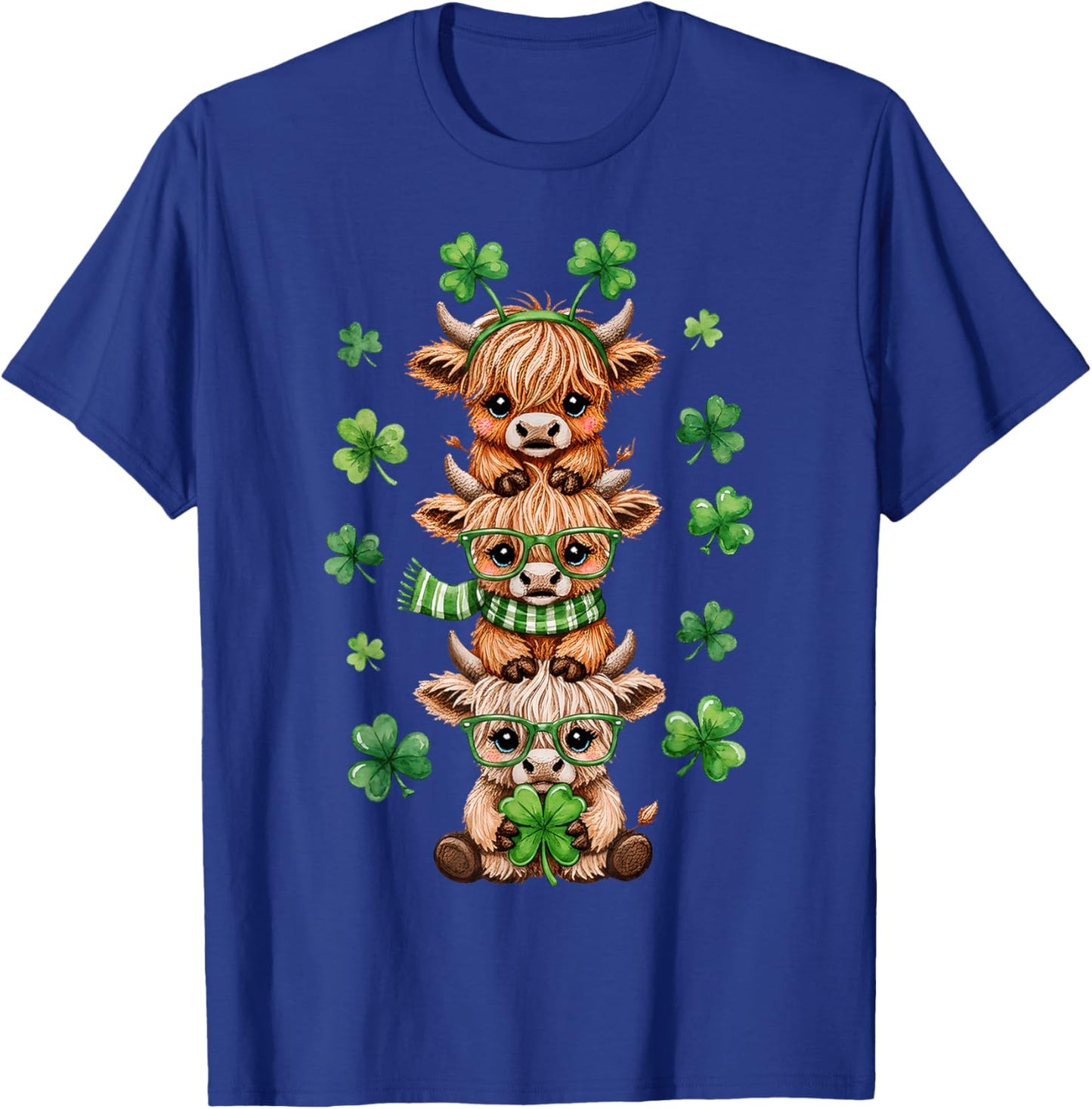 Cute Highland Cow Lucky Shamrock St Patrick's Day Party T-Shirt - T-Shirt | Royal