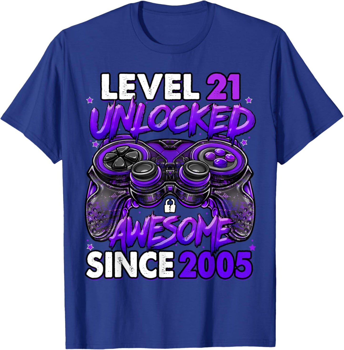 Level 21 Unlocked Awesome Since 2005 21st Birthday Gaming T-Shirt - T-Shirt | Royal