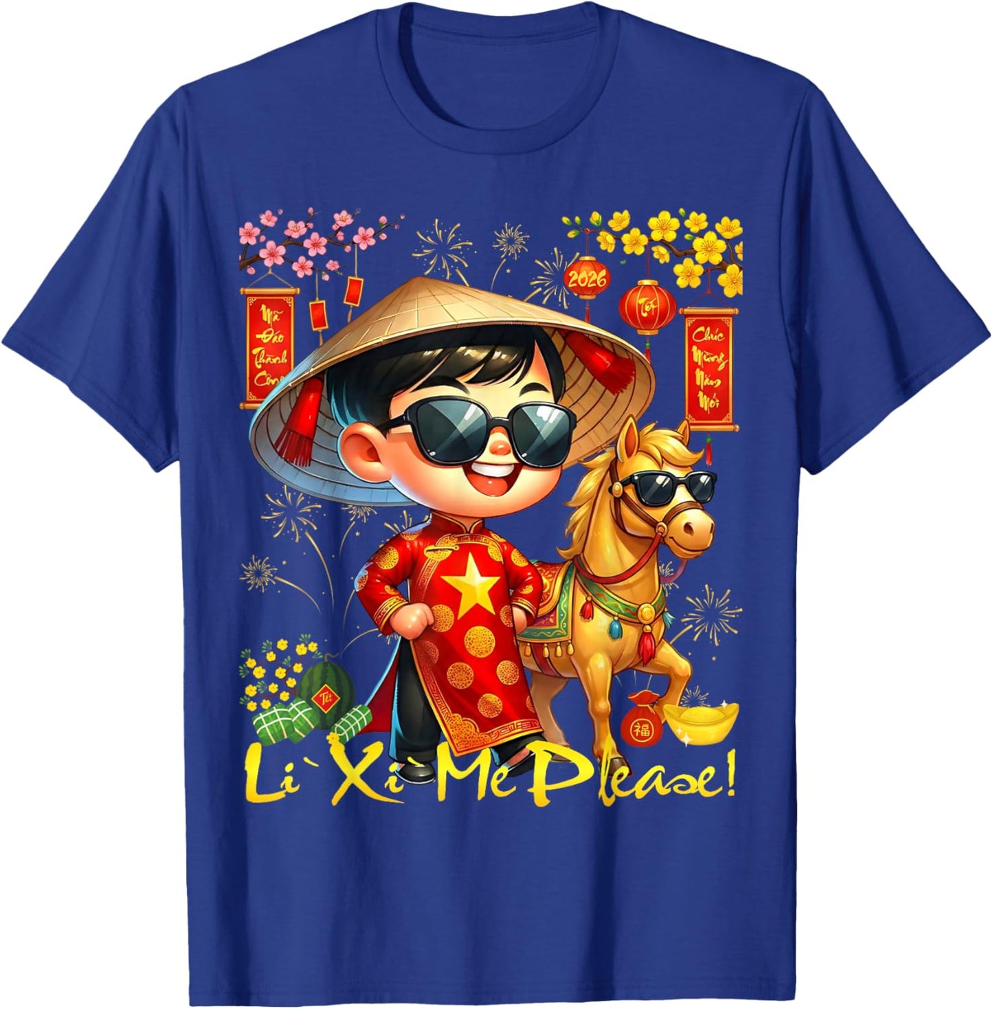 Happy TET Chuc Mung NAM Moi 2026 Li Xi Me Please Kids Boys T-Shirt - T-Shirt | Royal
