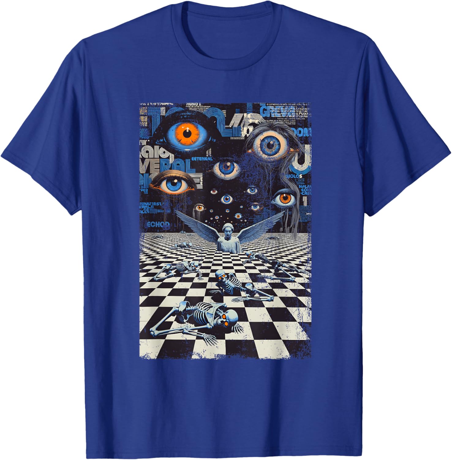 Weirdcore Eyes Skeleton Glitch Art Surreal Checkered Floor T-Shirt - T-Shirt | Royal