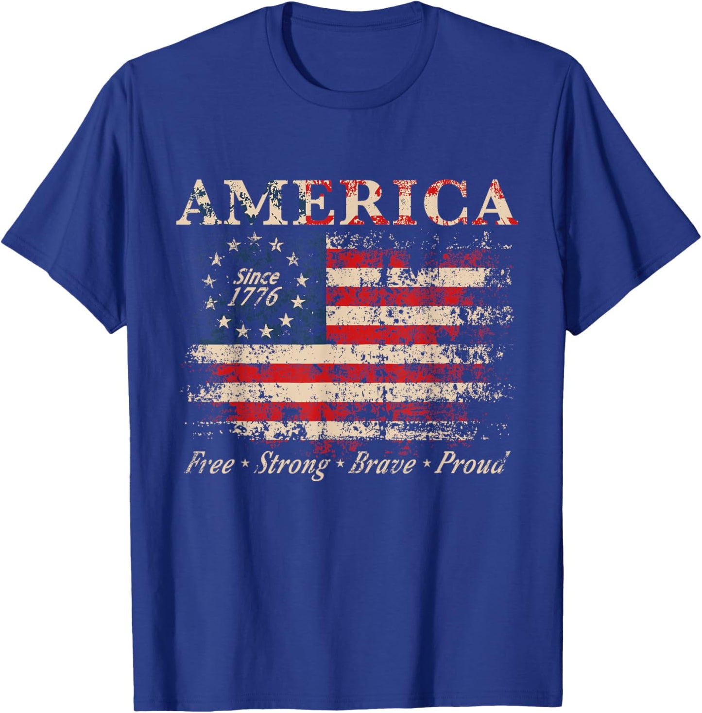Distressed American Flag Patriotic USA Vintage 1776 T-Shirt - T-Shirt | Royal
