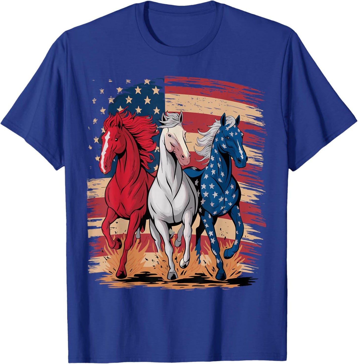 Horse Patriotic USA Flag 4th of July Horses T-Shirt - T-Shirt | Royal