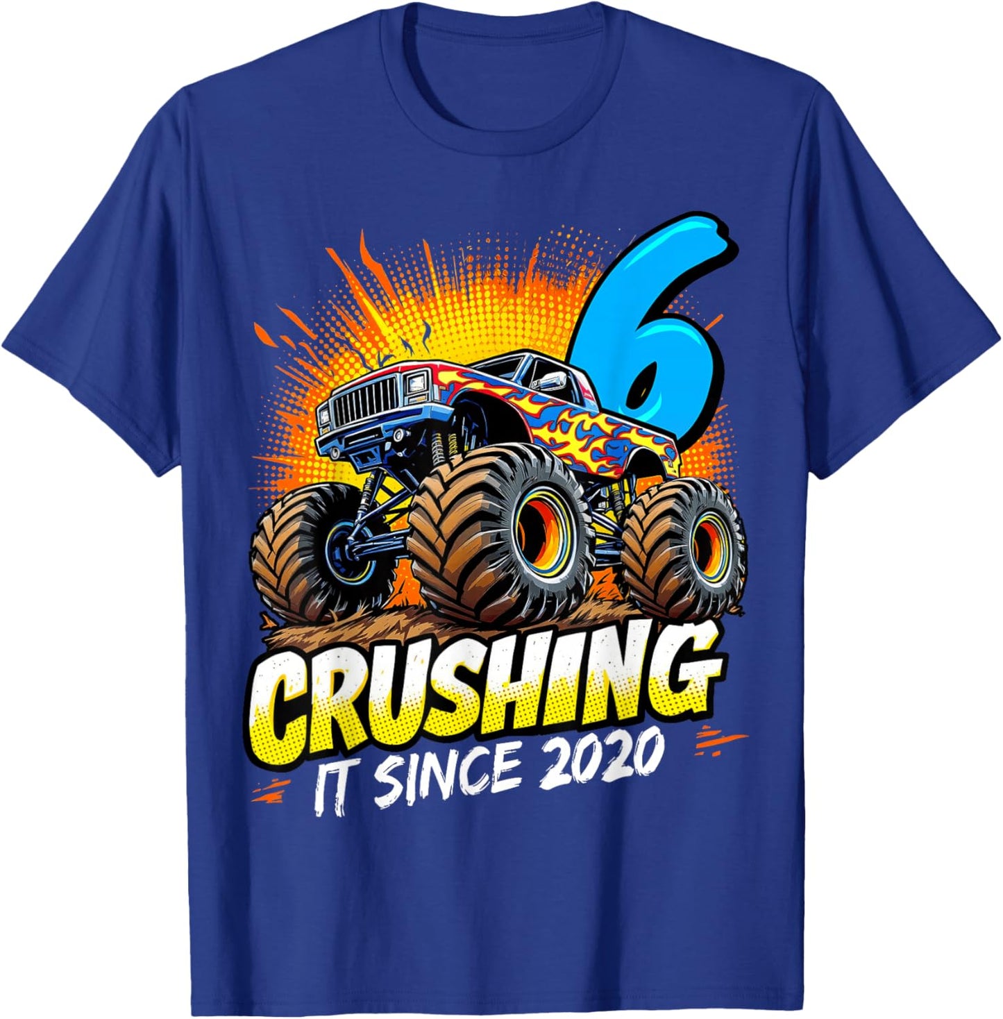 Birthday Monster Truck 6 Year Old Boys 6th Party Born 2020 T-Shirt - T-Shirt | Royal