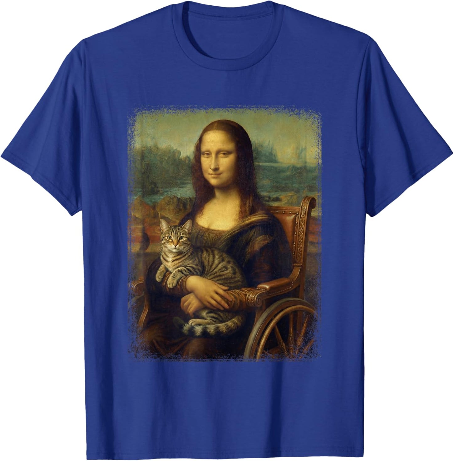 Wheelchair Mona Lisa Holding Tabby Cat Kitten Art Parody T-Shirt - T-Shirt | Royal