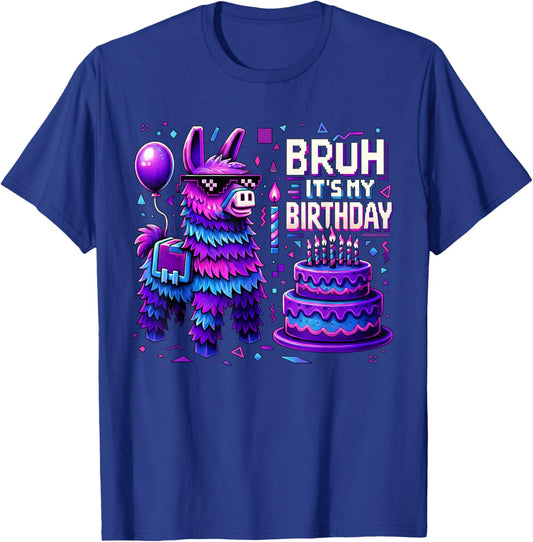 Bruh My Birthday Llama Pinata Party Bday Boys Teen Kids T-Shirt - T-Shirt | Royal
