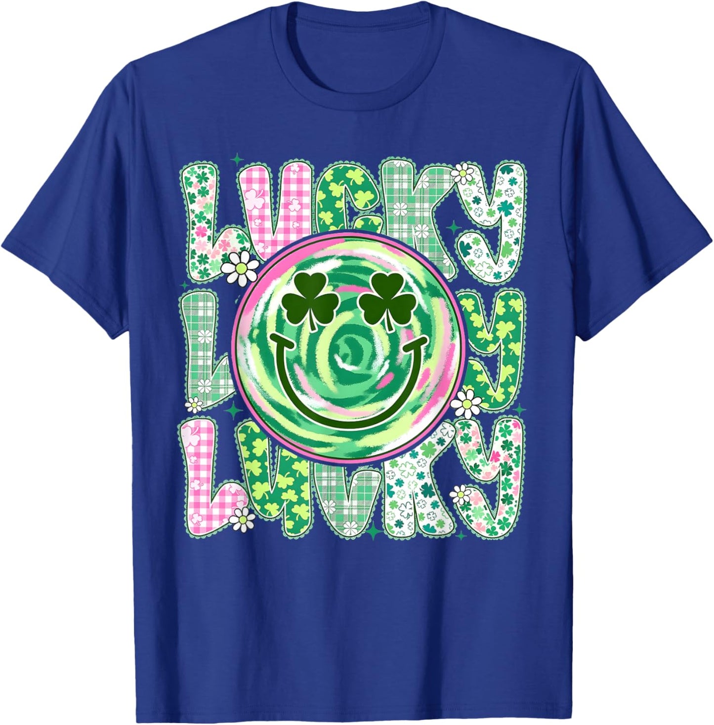 St Patricks Day Lace Lucky Smile Face Shamrock Men Women Kid T-Shirt - T-Shirt | Royal