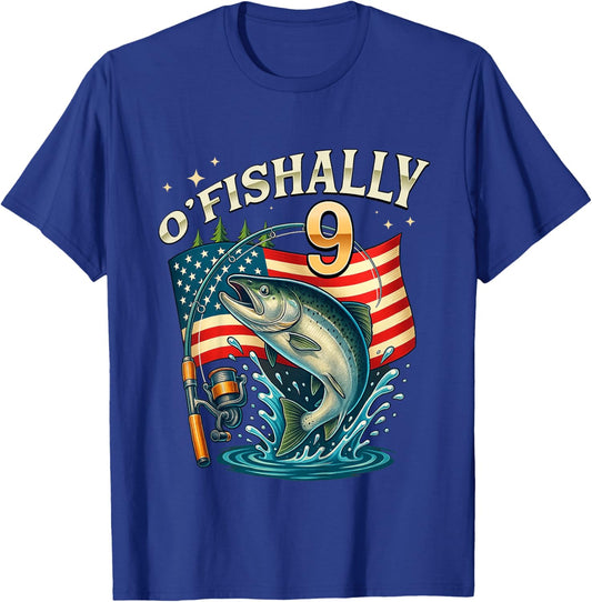 Kids O'fishally 9 Years Old Fishing 9th Birthday Boys Kids T-Shirt - T-Shirt | Royal