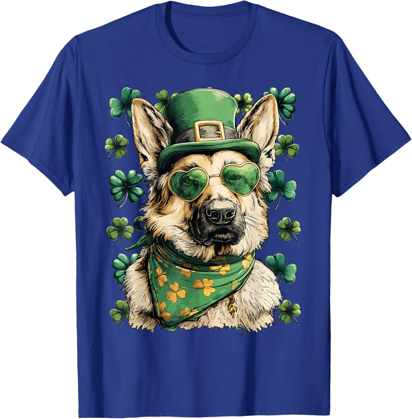 German Shepherd Shamrocks Hearts Sunglasses St Patricks Day T-Shirt - T-Shirt | Royal
