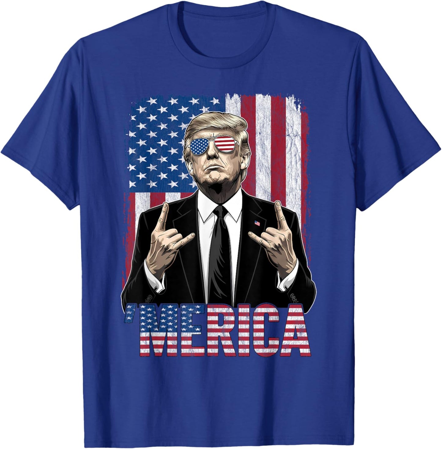 Merica American Funny Trump Patriotic 4th of July USA Flag T-Shirt - T-Shirt | Royal