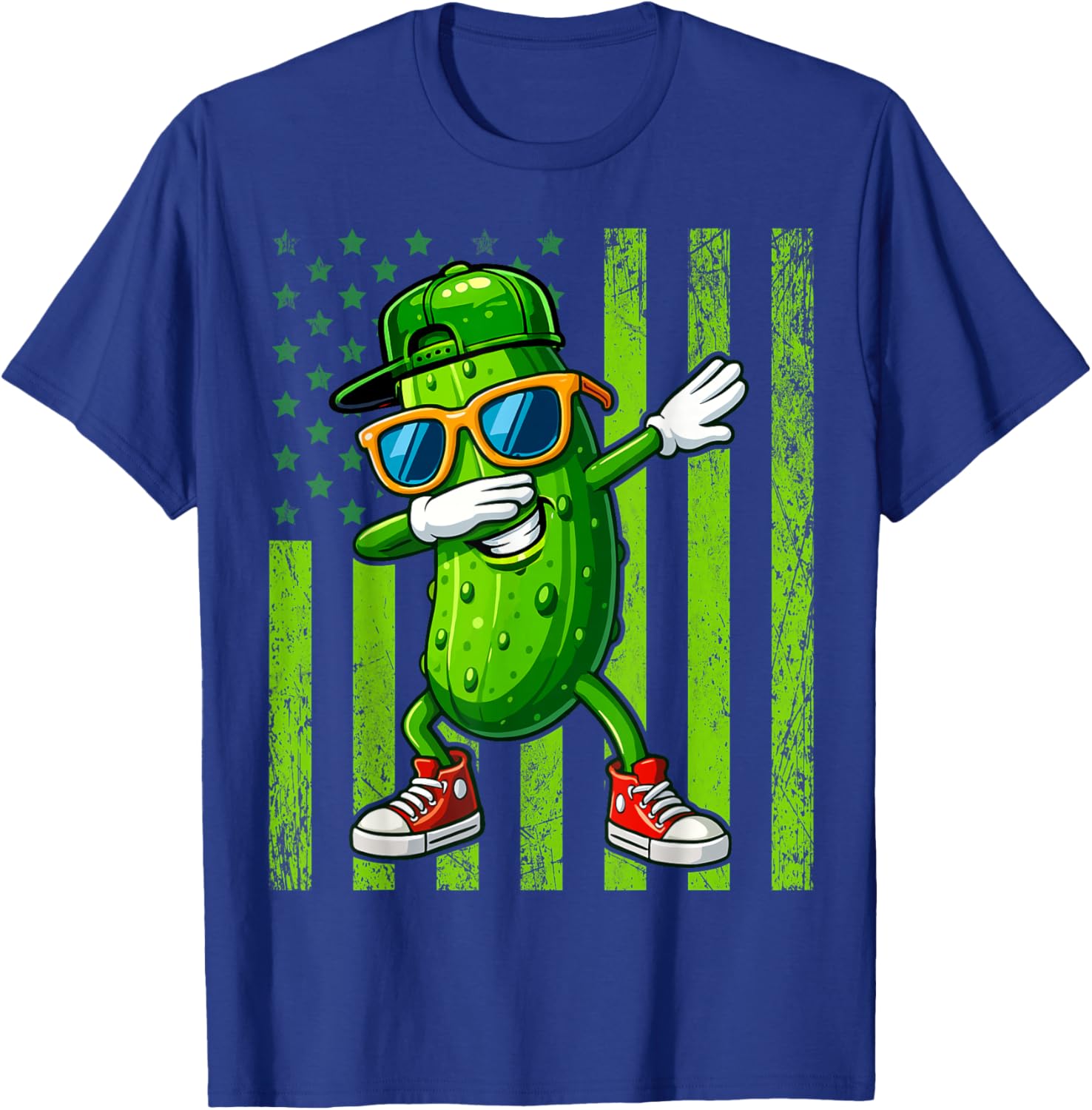 Dabbing Pickle Retro American Flag Funny Cucumber Pickles T-Shirt - T-Shirt | Royal