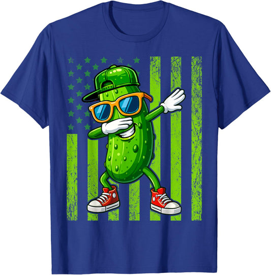 Dabbing Pickle Retro American Flag Funny Cucumber Pickles T-Shirt - T-Shirt | Royal