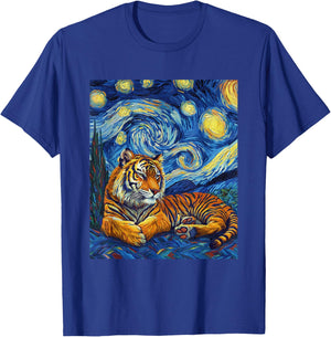 Tiger Van Gogh Style Starry Night Funny Graphic T-Shirt - T-Shirt | Royal