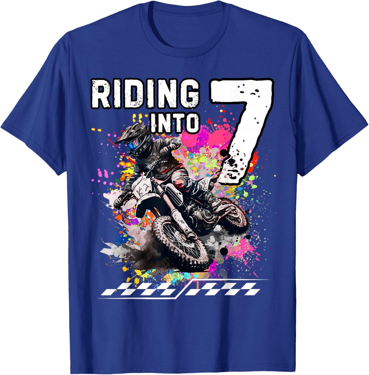 Motocross Birthday 7th Year Old Riding Into 7 MX Dirt Bike T-Shirt - T-Shirt | Royal