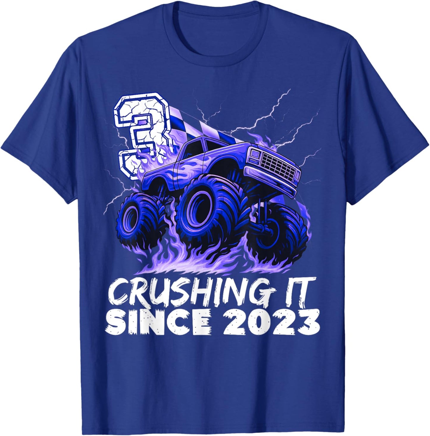 Birthday Monster Truck 3 Year Old Boys 3rd Party Born 2023 T-Shirt - T-Shirt | Royal