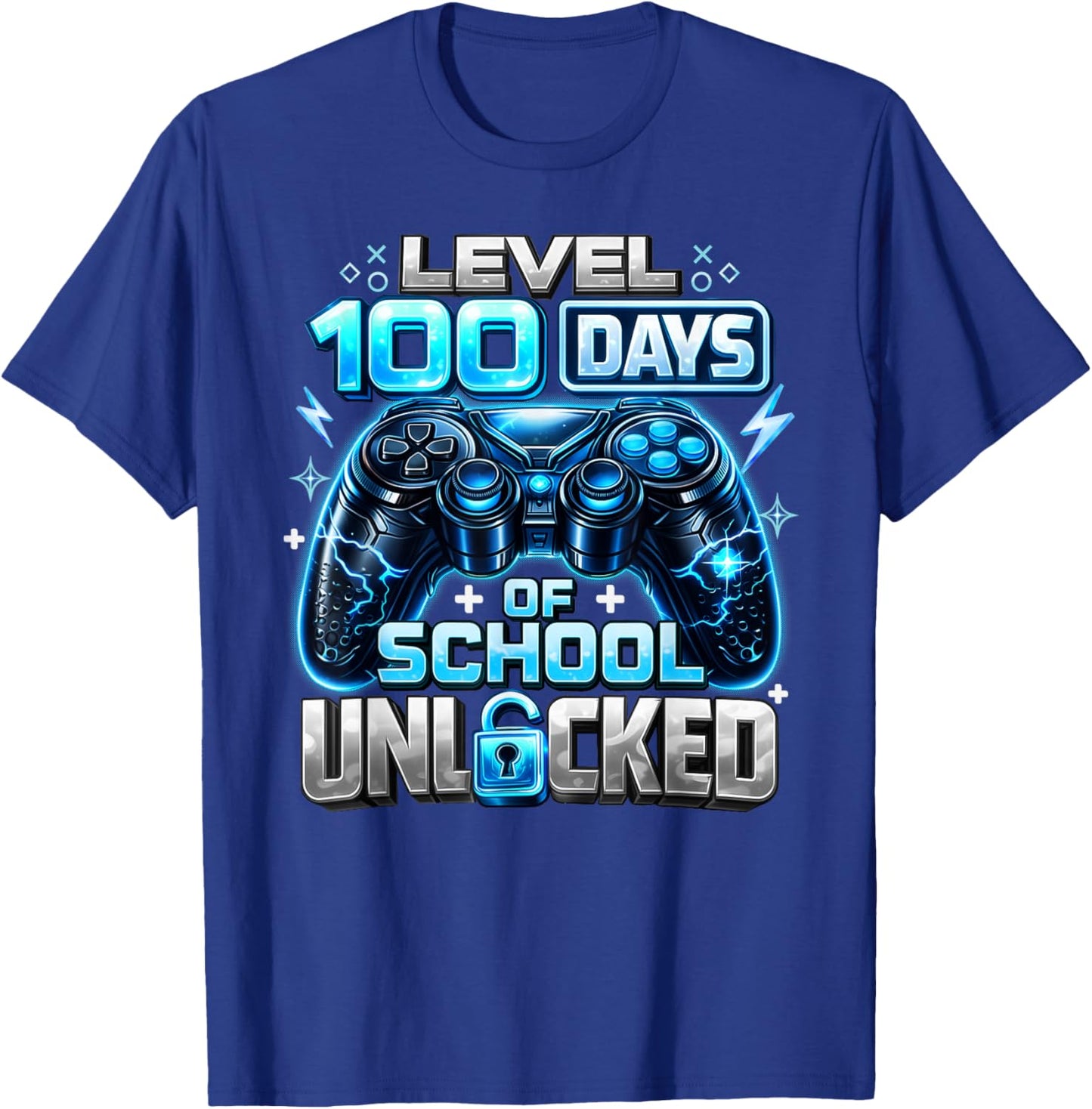 Gamer Blue Level 100 Days of School Unlocked T-Shirt - T-Shirt | Royal