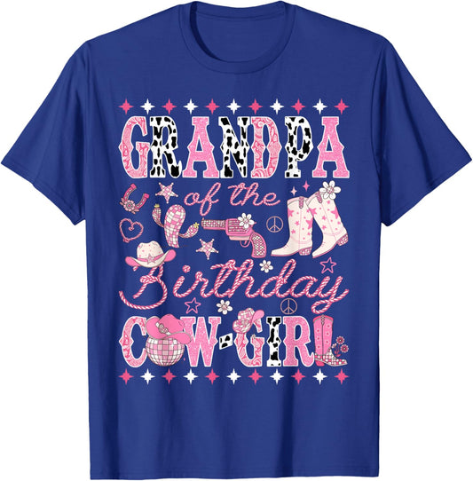 Grandpa of The Birthday Cow-Girl Pink Rodeo Western Disco T-Shirt - T-Shirt | Royal
