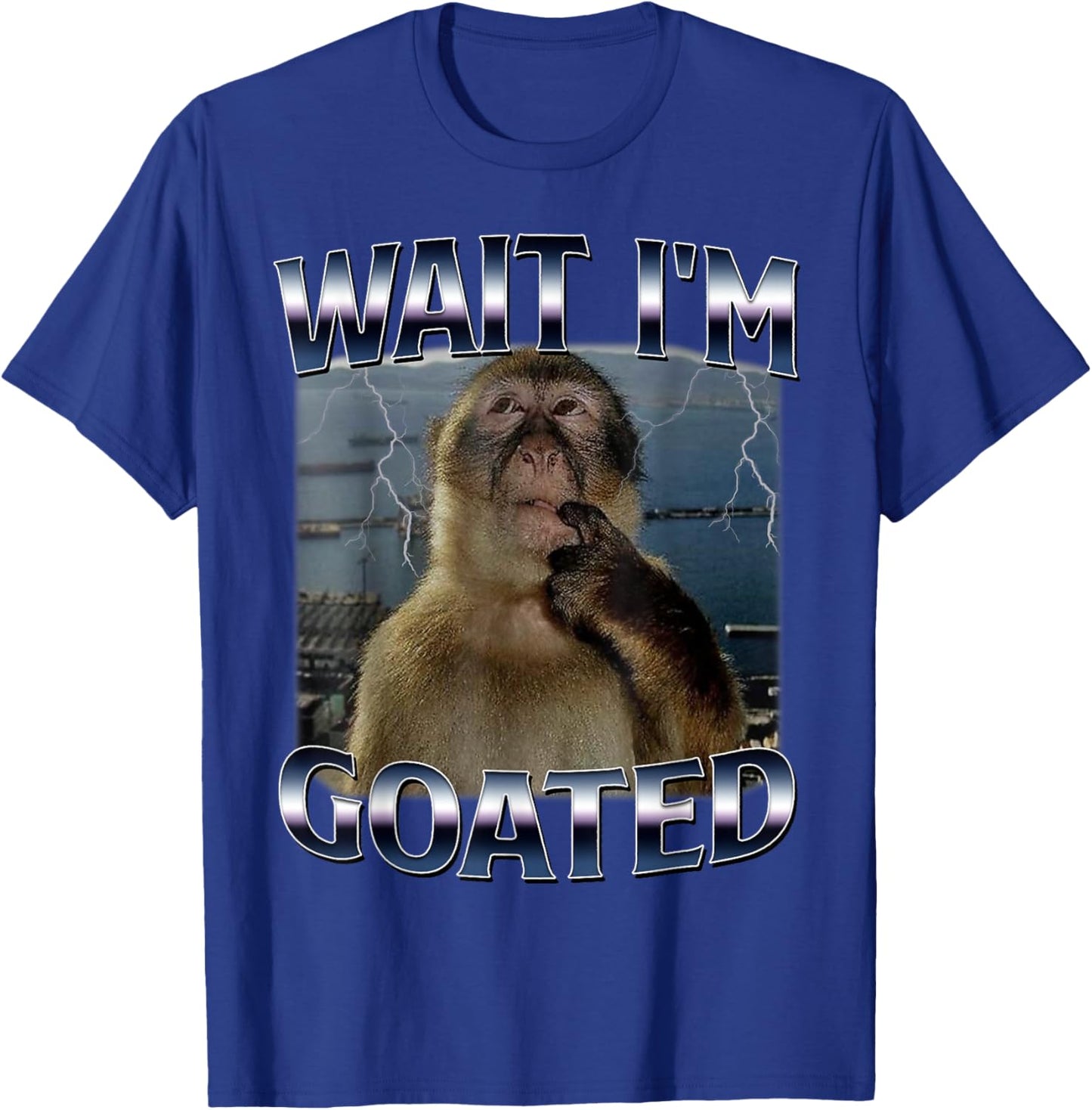 Funny Vintage Humor Wait I'm Goated Thinking Monkey Meme T-Shirt - T-Shirt | Royal