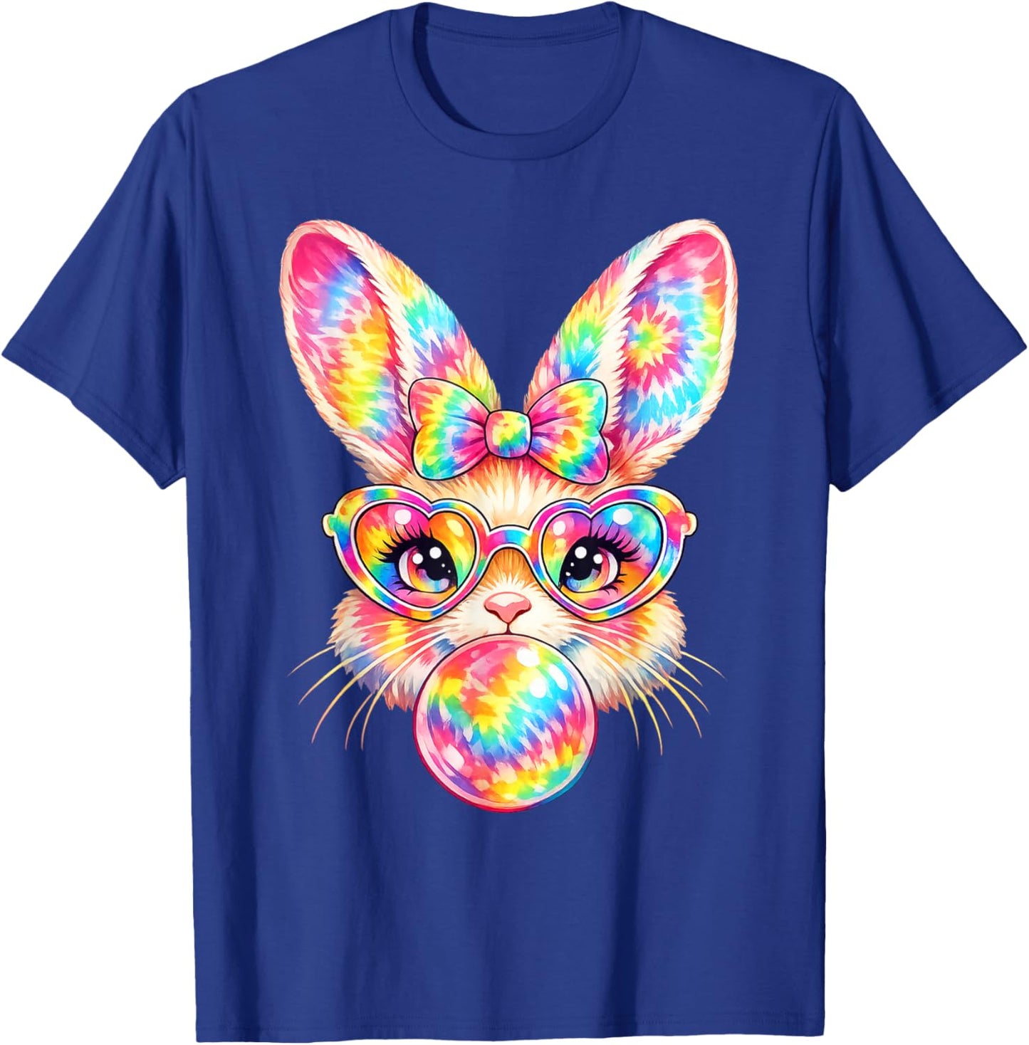 Rainbow Bunny Tie Dye Easter Coquette Bow with Sunglasses T-Shirt - T-Shirt | Royal