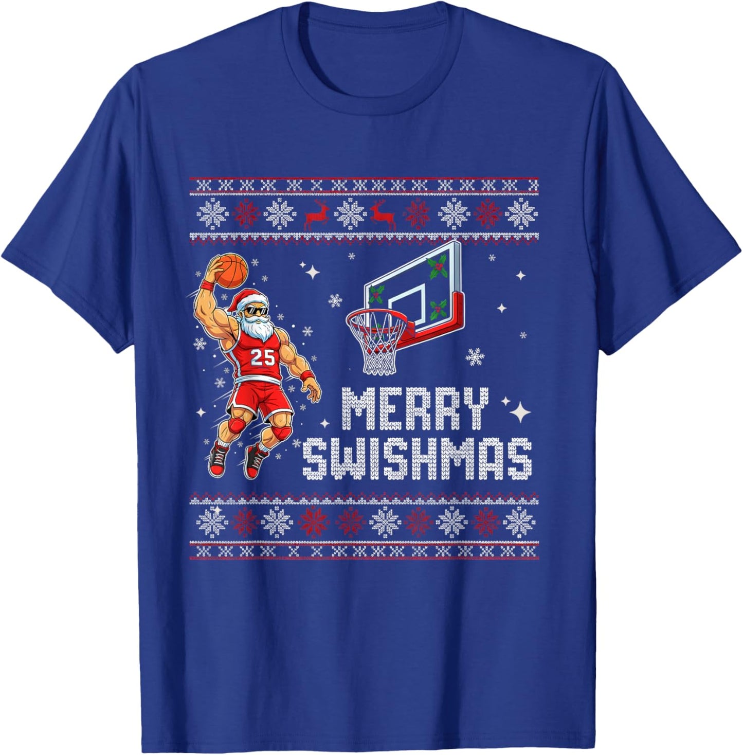 Merry Swishmas Funny Basketball Santa Ugly Christmas T-Shirt - T-Shirt | Royal