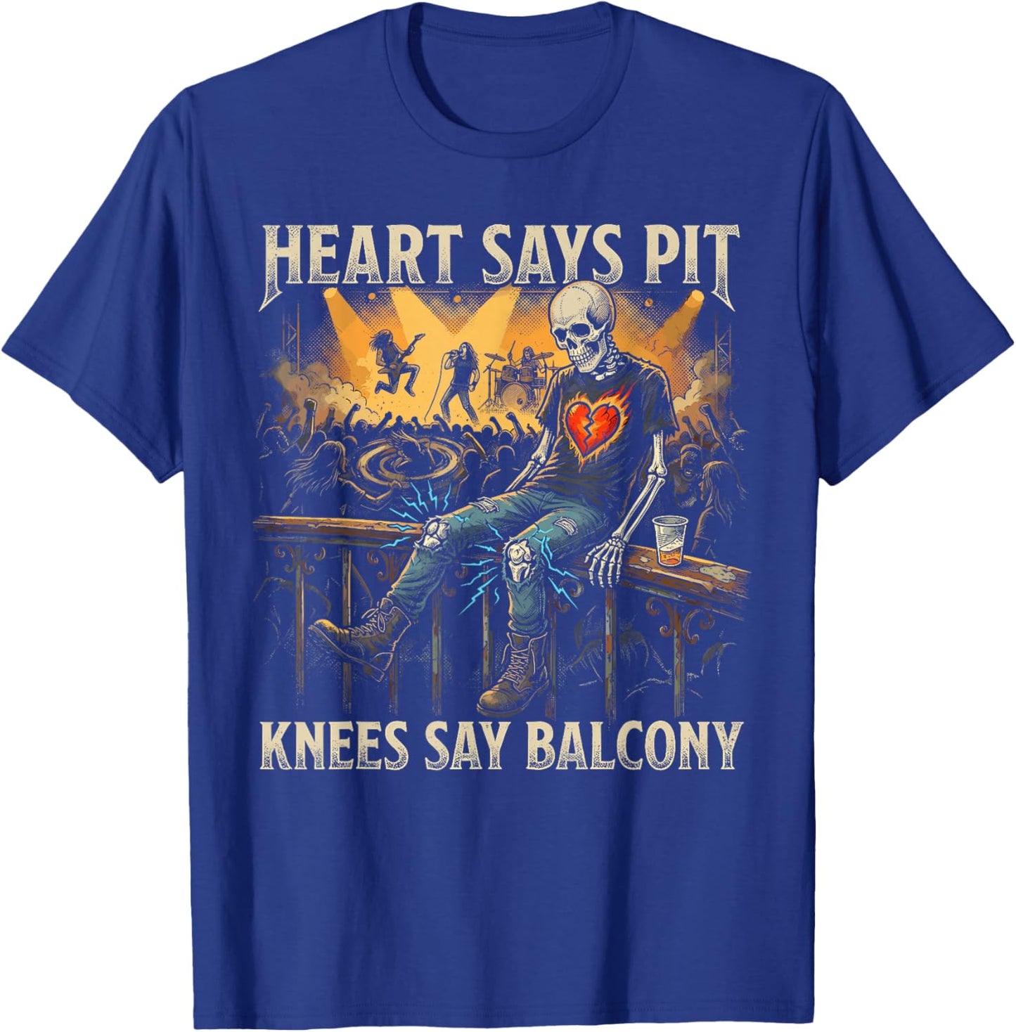 Heavy Metal Gifts Punk Rock Heart Says Pit Knees Say Balcony T-Shirt - T-Shirt | Royal