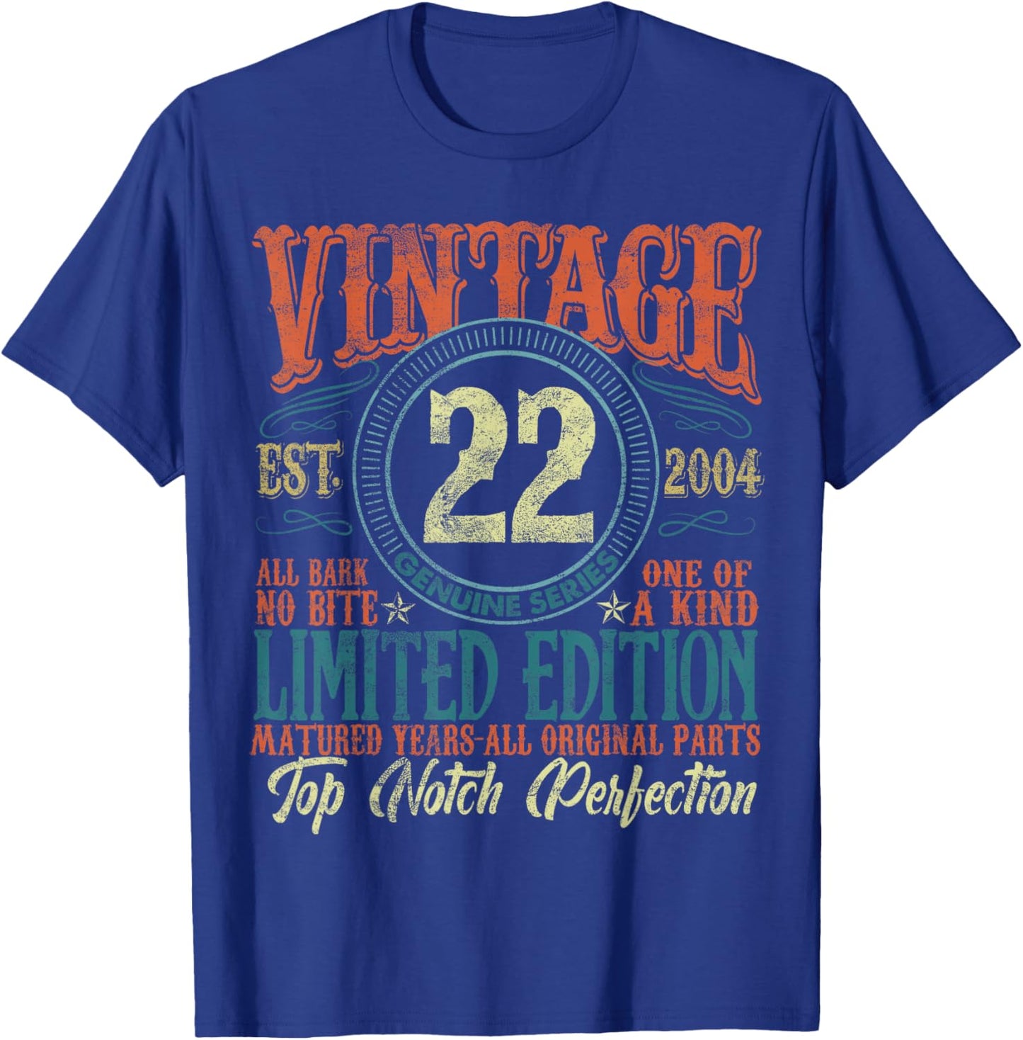 22 Year Old Gifts Vintage 2004 Limited Edition 22nd Birthday T-Shirt - T-Shirt | Royal