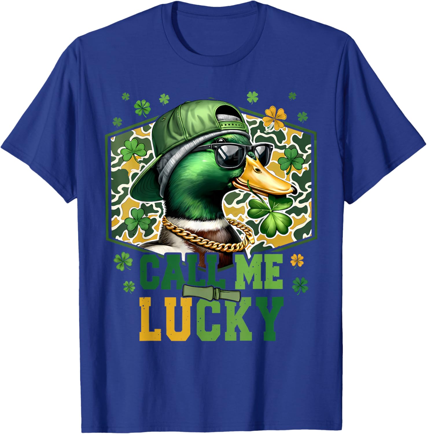 St Patrick Day Call Me Lucky Duck Camo Shamrock T-Shirt - T-Shirt | Royal