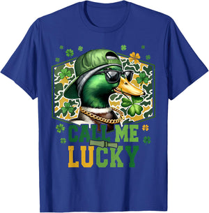 St Patrick Day Call Me Lucky Duck Camo Shamrock T-Shirt - T-Shirt | Royal