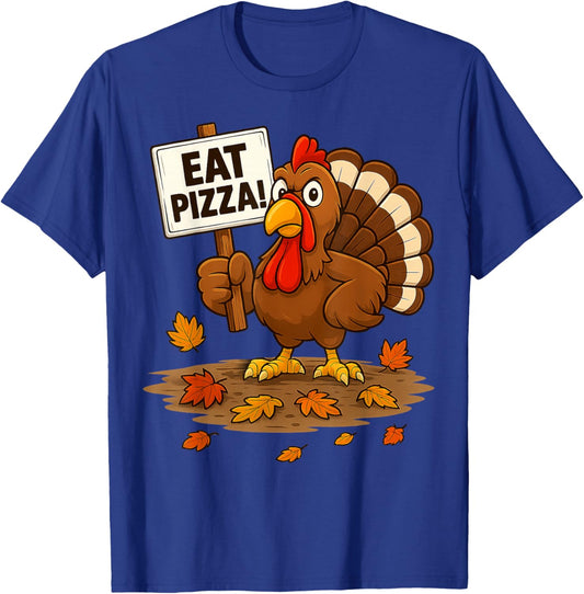 Funny Turkey Eat Pizza Thanksgiving Gifts Women Kid T-Shirt - T-Shirt | Royal