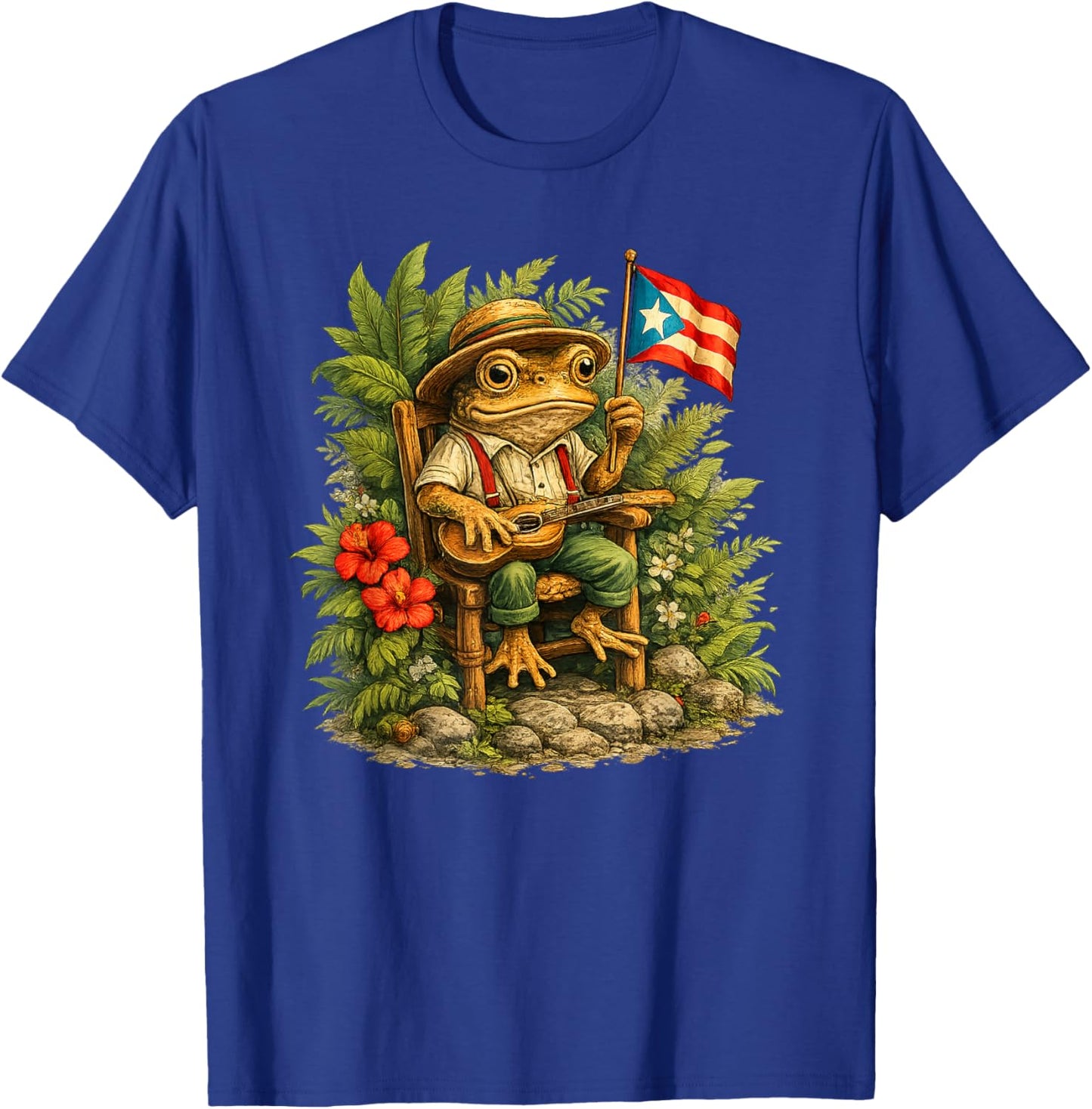 Funny Coqui Frog Playing Cuatro Puerto Rico Pride Boricua T-Shirt - T-Shirt | Royal