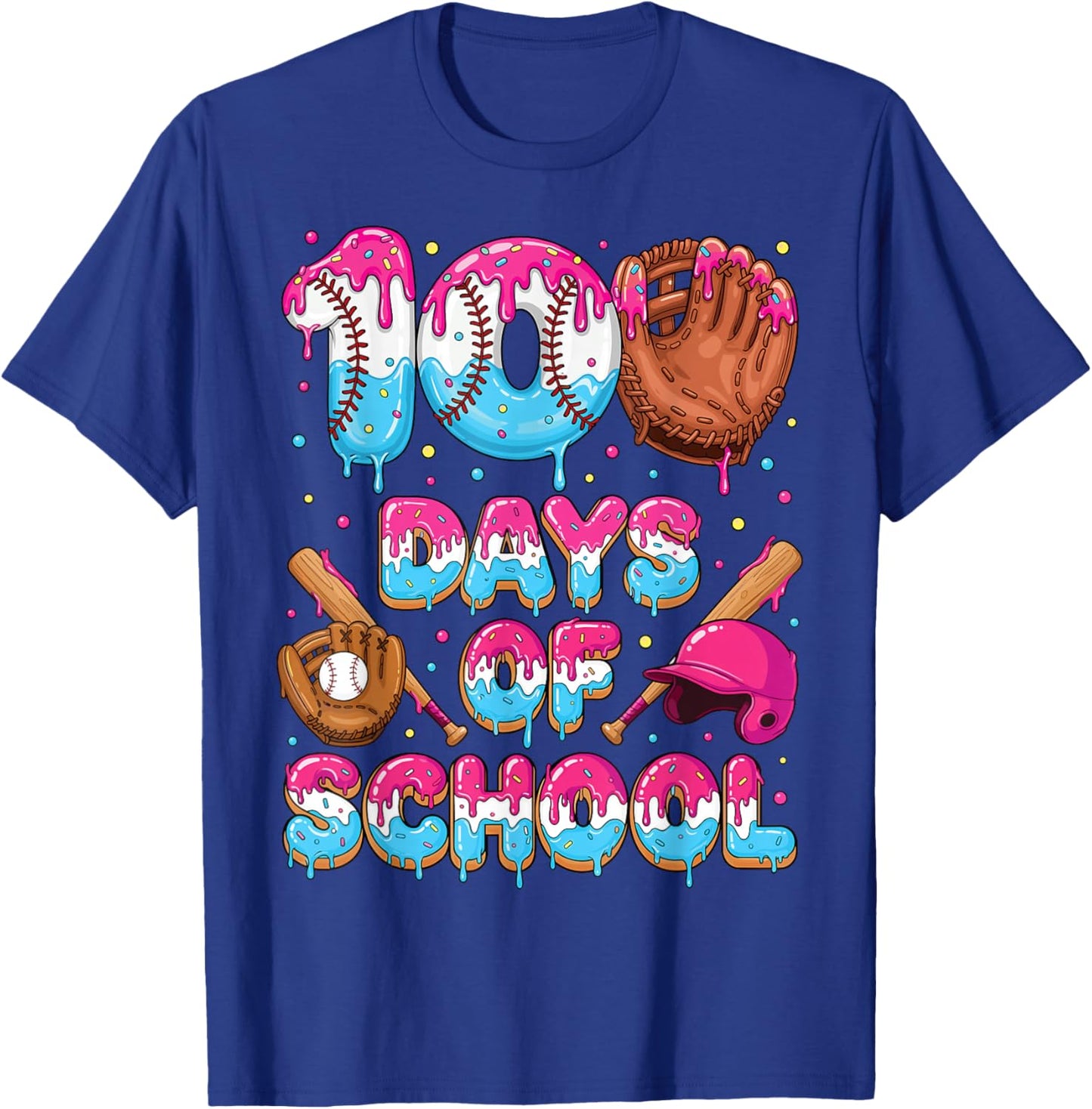 100 Days of School Baseball Donut Dripping Teacher Boys Kids T-Shirt - T-Shirt | Royal
