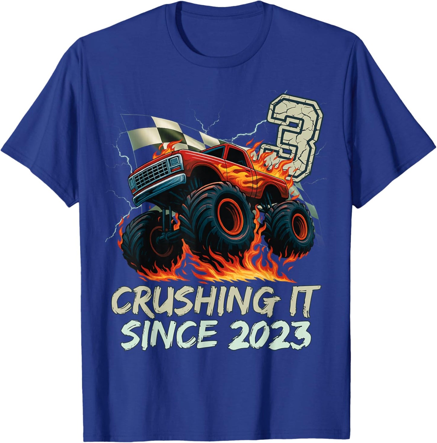 Birthday Monster Truck 3 Year Old Boys 3rd Party Born 2023 T-Shirt - T-Shirt | Royal