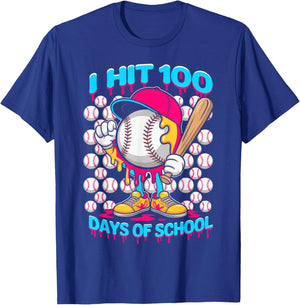 I hit 100 Days of School, Baseball Ice Cream Drip T-Shirt - T-Shirt | Royal