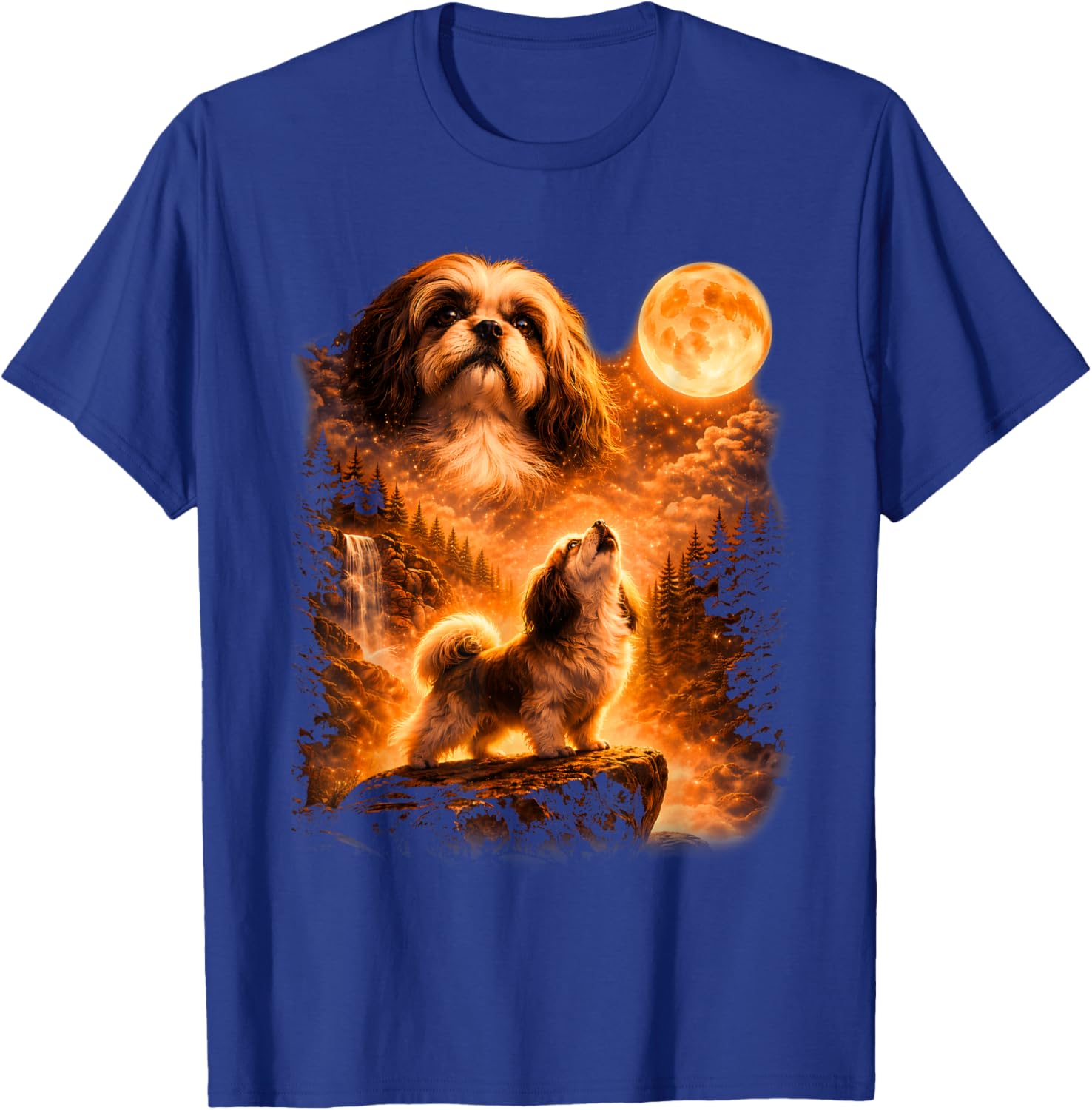Shih Tzu Howling to The Moon Funny Vintage 90s Dog Lover T-Shirt - T-Shirt | Royal