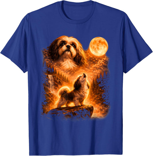 Shih Tzu Howling to The Moon Funny Vintage 90s Dog Lover T-Shirt - T-Shirt | Royal