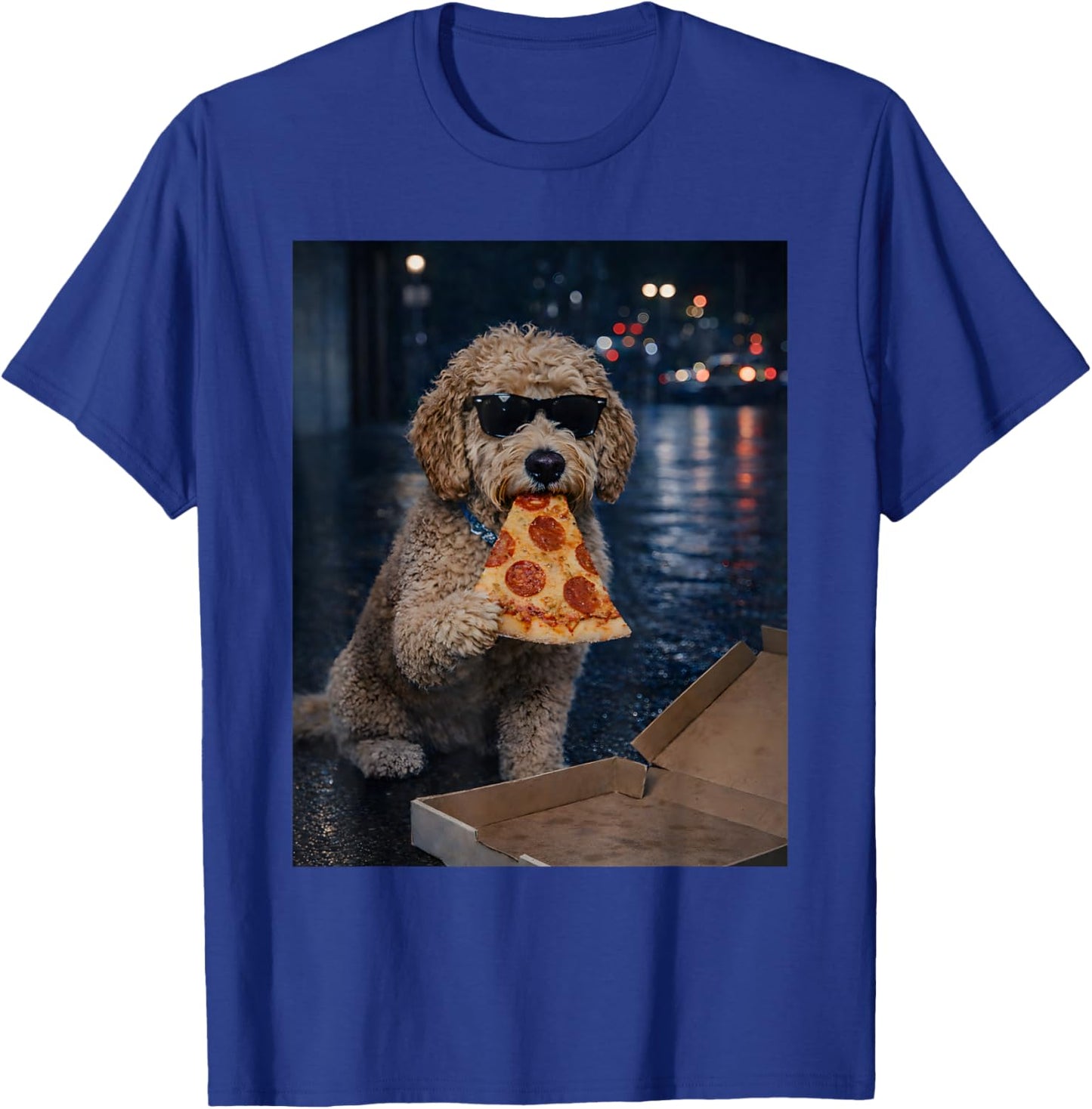 Funny Goldendoodle Dog Eating Pizza Meme Retro T-Shirt - T-Shirt | Royal